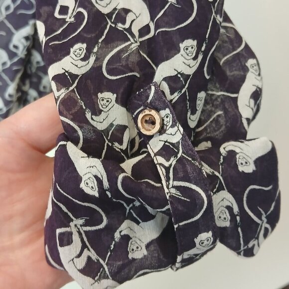 Maeve Animal Print Semi-Sheer Popover Blouse Eggplant Purple Size 2 - Picture 3 of 8